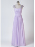 Beaded Cap Sleeves Lavender Chiffon Pleated Bridesmaid Dress